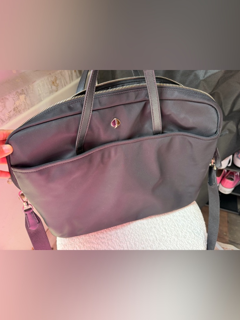 kate spade Black Nylon Tote with Leather Handles and Spade Logo